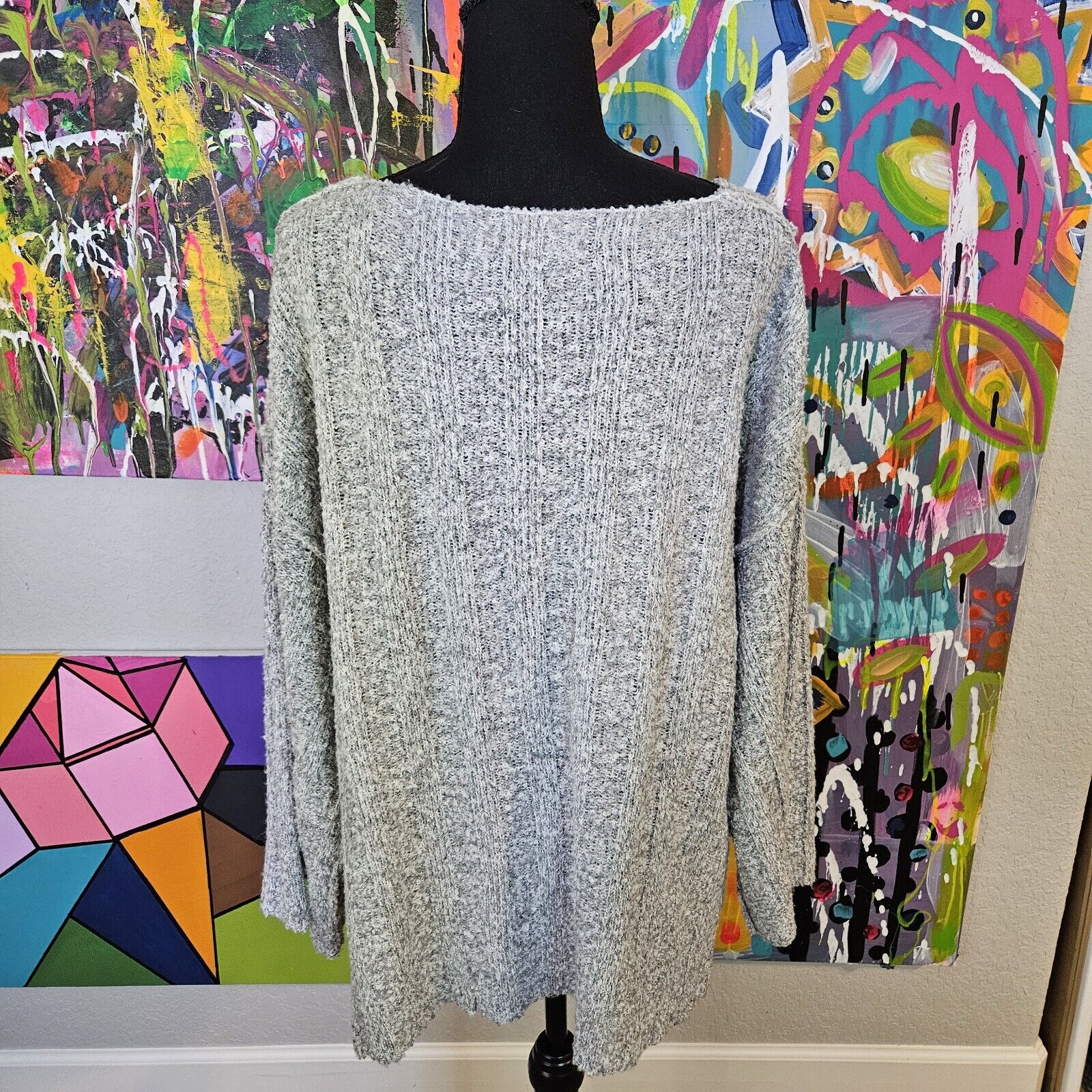 The Impeccable Pig Sweater Medium Gray Marled Knit Pullover Kimono Sleeves Euc — image 3 of 8